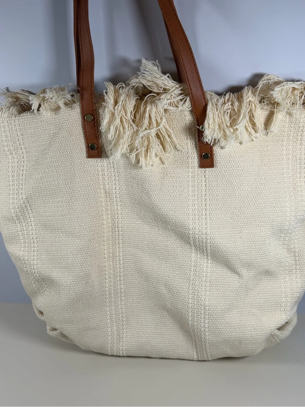 Source Unknown Cream Tote with Blue 'Summer Vibes' Embroidery